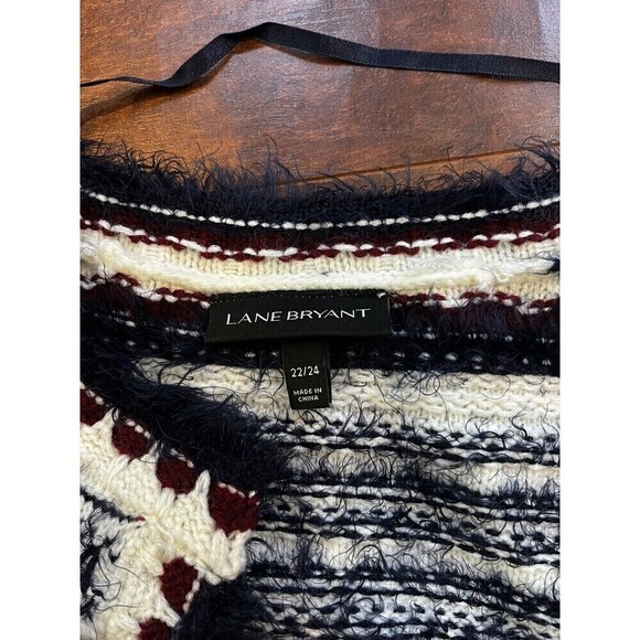 Lane Bryant Open Front Cardigan Sweater Eyelash Knit Ivory Blue Burgundy 22/24 - Picture 5 of 7